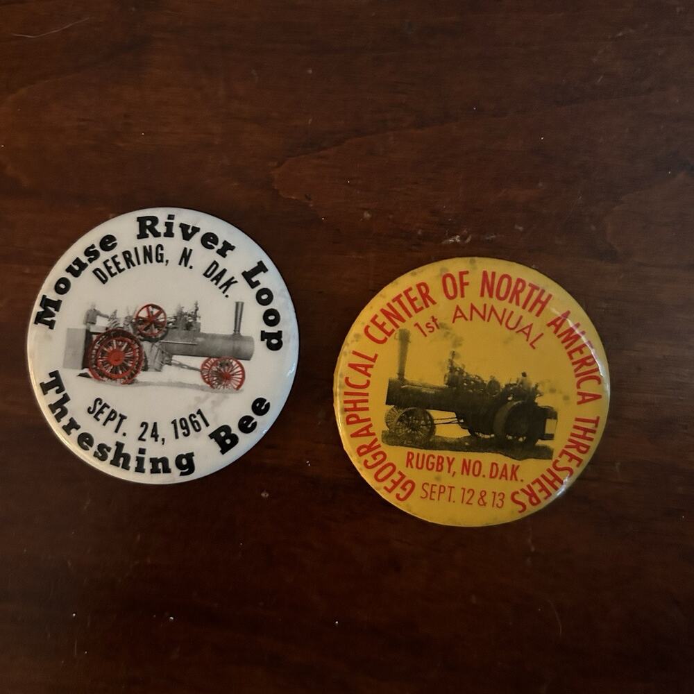 Vintage Threshing Bee Pinback Buttons North Dakota Steam Tractor Farm History